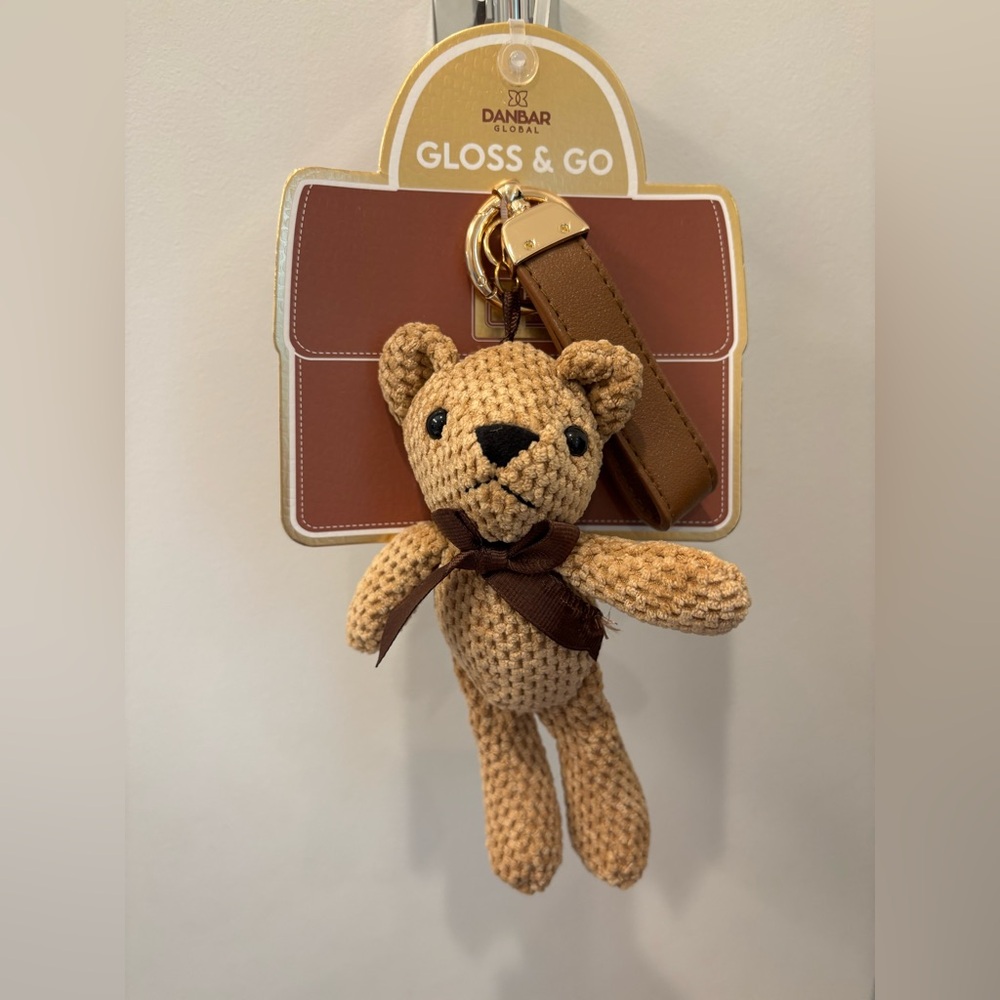 NWT Gloss & Go Tan knit Teddy Bear Keychain/bag charm